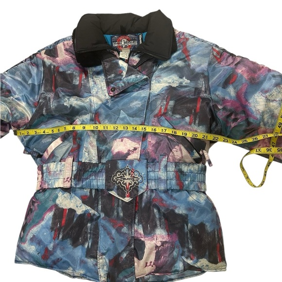 Vintage Polaris Snowmobile Puffer Jacket Thermoloft Belted Abstract Print size M - Picture 5 of 15
